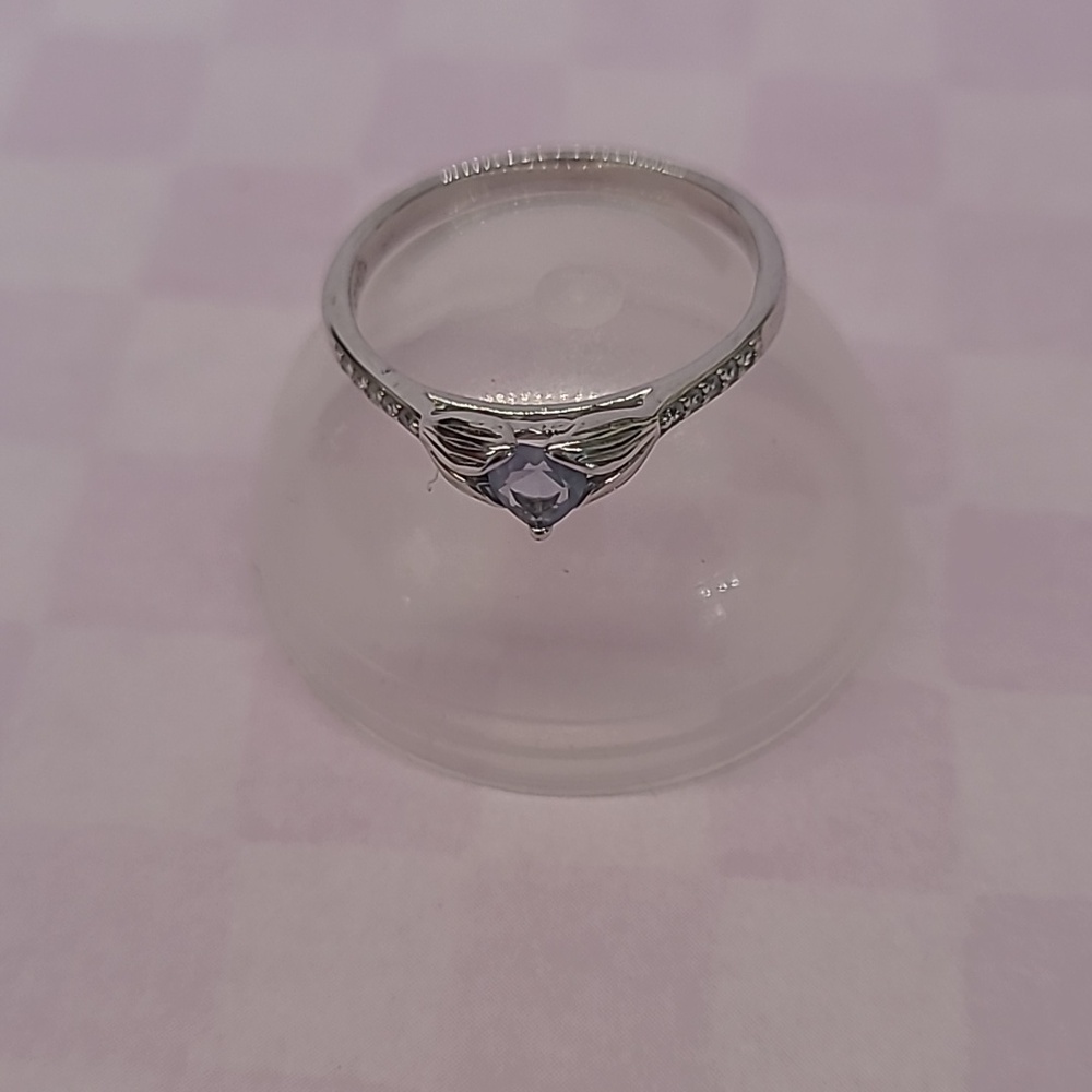 Sterling Silver Blue Heart Stone Ring Fin Details- Fragrant Jewels Size 8